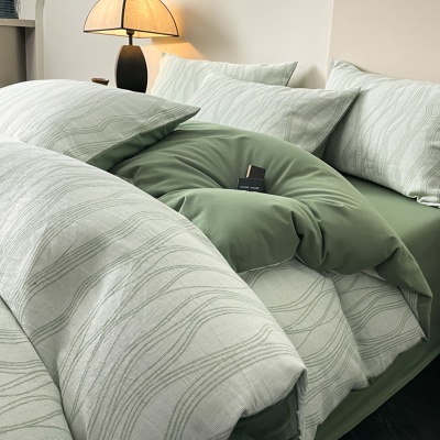 母婴A类全棉水洗棉三层纱四件套纯棉被套床单床笠三件套床上用品4