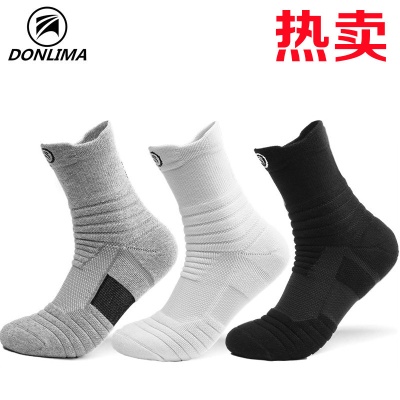 跑步袜子男篮球袜加厚毛巾底毛圈袜短袜中筒户外运动袜批发亚马逊
