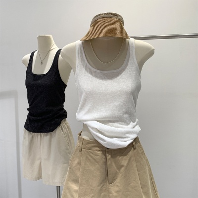 薄款雪花麻U领背心女夏季遮副乳打底内搭外穿无袖上衣ins工字吊带