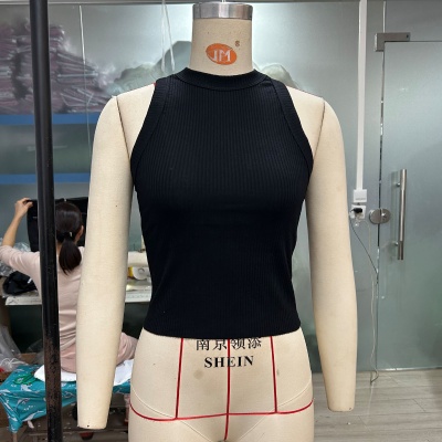 欧美个性性感健身坑条上衣夏季新款辣妹露脐短款修身小背心SU3237