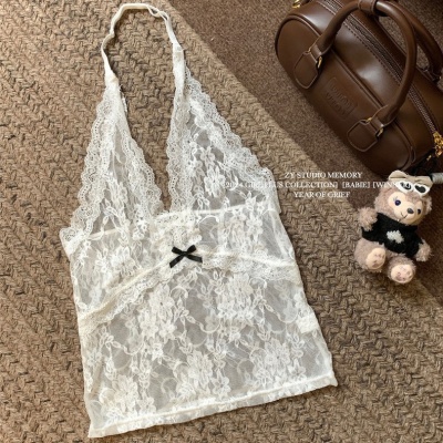 叠穿神器春秋新款性感辣妹风蕾丝花边挂脖吊带内搭打底衫镂空上衣