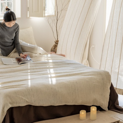 夏季全棉色织双层皱皱纱四件套纯棉被套床单床上用品床笠1.2m宿舍