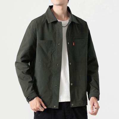 春秋加肥加大码男装休闲夹克外套胖子宽松翻领男式上衣时尚夹克