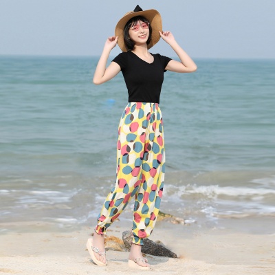 冰丝运动裤女宽松束脚防蚊裤九分夏季薄休闲沙滩显瘦阔腿灯笼裤潮