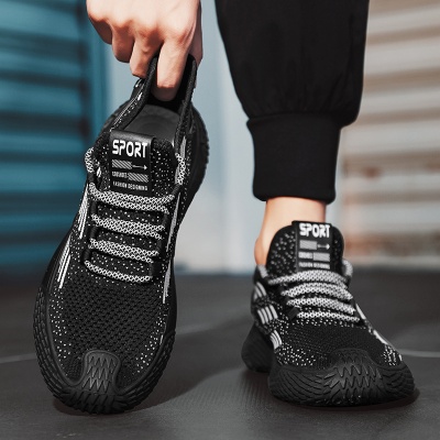 男鞋夏季透气网面网鞋休闲跑步男士增高黑色户外运动潮鞋一件代发