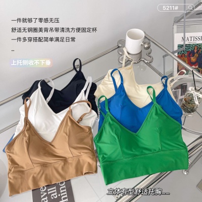 夏季新款冰丝美背批发固定一体杯抹胸式内衣外穿打底小胸薄款裹胸