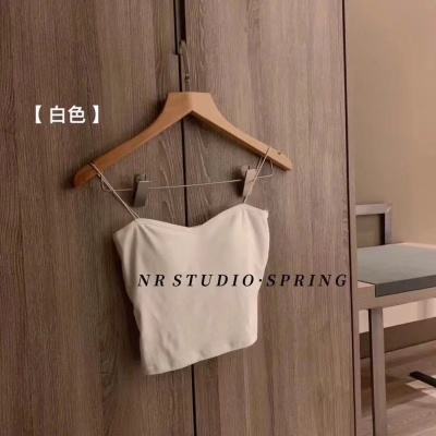 无痕打底衫少女螺纹棉裹胸外穿辣妹美背带胸垫舒适吊带小背心