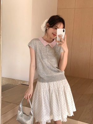 衣尔衫 miu风 氛围感撞polo领针织衫女麻花显瘦百搭短袖气质0341