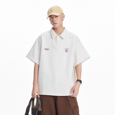 CATTEE男装 美式复古纯色套头POLO衫男 重磅220g潮流宽松短袖T恤