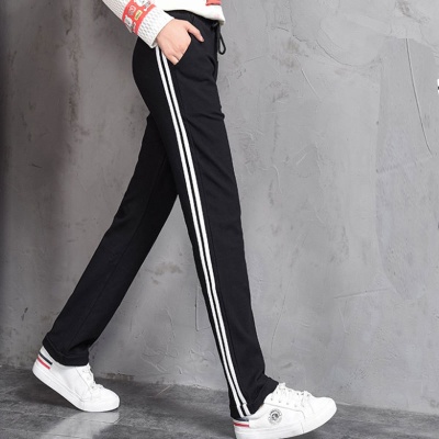 加工定制直筒休闲裤卫裤潮牌厂家运动裤女高腰棉两条杠显腿长