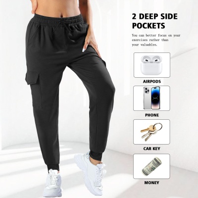 跨境现货欧码抽绳工装口袋束脚裤系带宽松休闲多口袋束脚运动裤女
