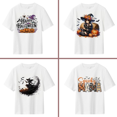 跨境新款万圣节图案男士上衣宽松圆领时尚男青少年潮男装短袖t恤