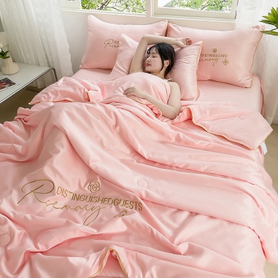 空调被子四季通用花缦水洗冰丝夏被四件套床单床笠单人双人夏凉被