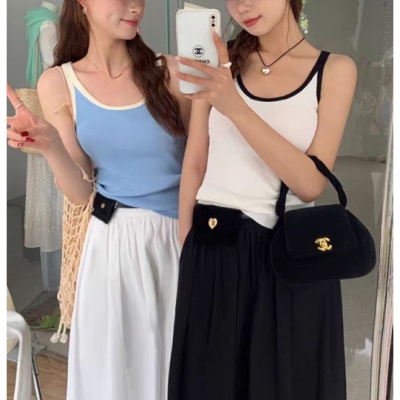 春夏内搭撞色条纹修身百搭外穿针织背心韩版打底螺纹棉带胸垫吊带