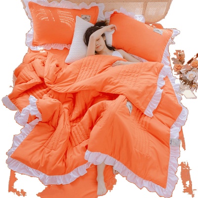 韩版花边夏被空调水洗棉夏凉三件套四件套单双人薄被子可机洗