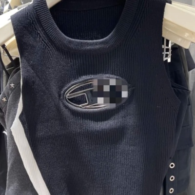 欧洲站现货镂空金属标针织无袖背心女2024新款修身显瘦辣妹装内搭