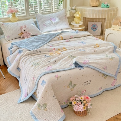 轻奢赫本风纯棉夏被床盖四件套云朵棉A类亲肤软空调被儿童薄凉被