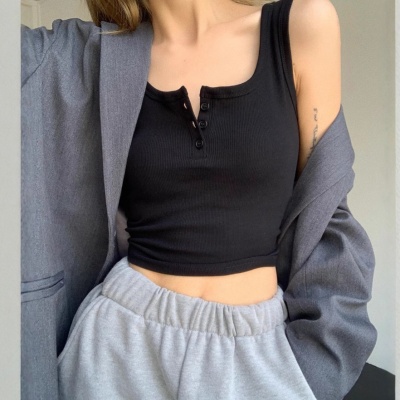 2025年粉色吊带背心女内搭外穿美背夏季甜辣风短款上衣 一件代发