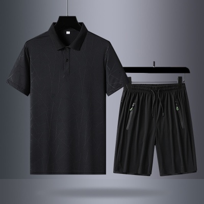 爸爸夏装套装冰丝短袖t恤中老年运动套装男士父亲节夏季速干T衣服