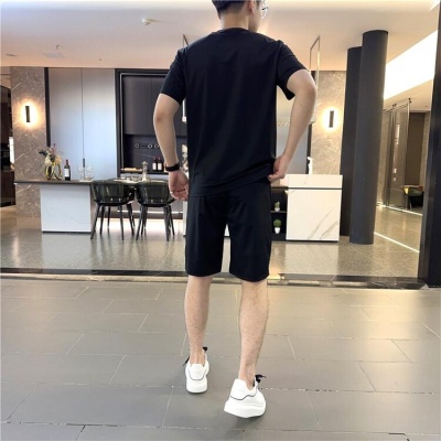 男士休闲运动套装时尚冰丝短袖短裤两件套透气跨境外贸