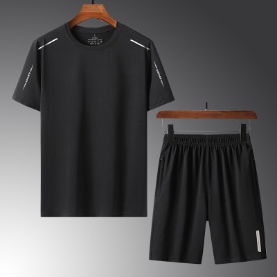 两件套夏季新款男士运动套装短袖短裤休闲套装男薄T恤圆领中青年