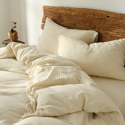 日式A类亚麻棉麻四件套侘寂风床单色织提花被套棉纱床上用品被罩4