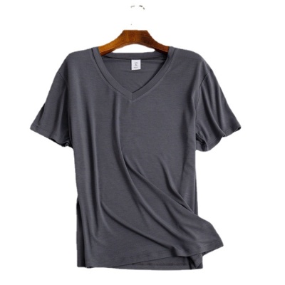 夏季v领短袖宽松t恤莫代尔2023新款气质通勤女装纯色打底衫TR6144