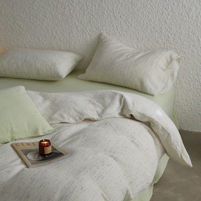 夏季全棉色织双层皱皱纱四件套纯棉被套床单床上用品床笠1.2m宿舍