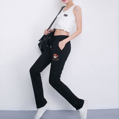 加工定制女装纯棉运动裤跨境亚马逊休闲女裤绣花潮牌直筒裤卫裤