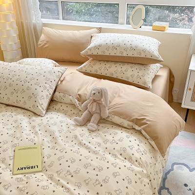 简约风新款全棉四件套100棉被套床单纯棉三件套家纺床上用品批发