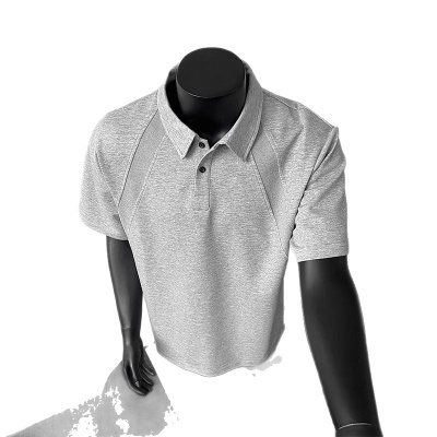 美式正肩短袖polo衫男士夏季重磅青少年体恤翻领插肩五分袖上衣潮