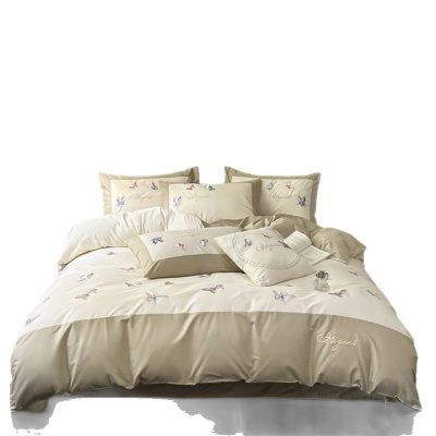 A类公主风全棉水洗棉四件套高精密蝴蝶刺绣纯棉被套床单床上用品4