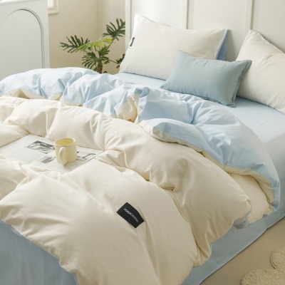 全棉水洗棉四件套 100纯棉被套床单学生宿舍150x200被罩床笠床品3