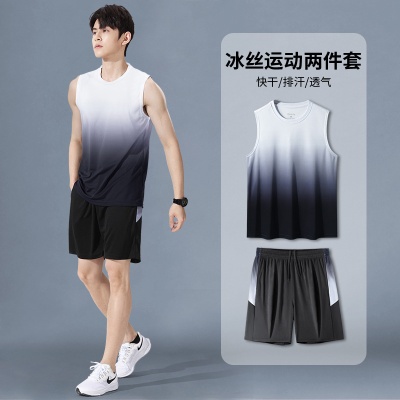 运动套装男速干衣冰丝背心短裤跑步夏季训练健身球服外贸跨境批发
