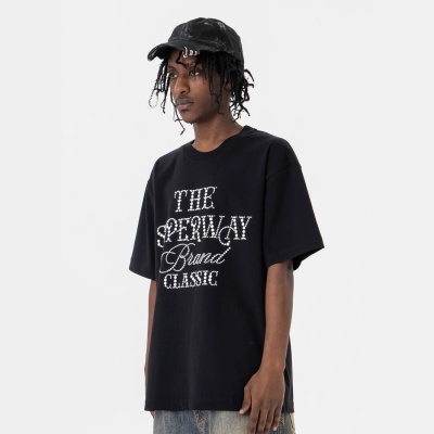 澜海男装285G字母烫钻工艺2025春夏新品潮牌休闲百搭宽松短袖T恤