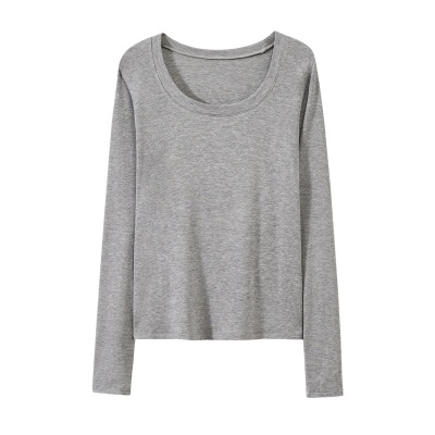 黑色打底衫女长袖2023早秋新款大圆领休闲t恤高级感螺纹上衣内搭