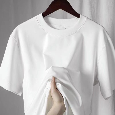 纯棉女打底衫320克重磅夏季圆领时尚穿搭情侣光版黑白色T恤五分袖