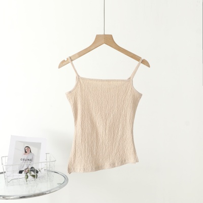 2025春夏竹节皱吊带质感清晰纯欲修身显瘦内搭