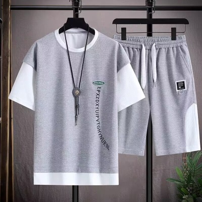 夏季青少年篮球衣两件套男韩版宽松百搭短袖薄款休闲T恤运动套装