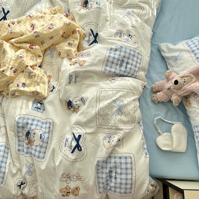 2025春夏款柔软亲肤水洗棉四件套学生宿舍卡通小熊被套床单三件套