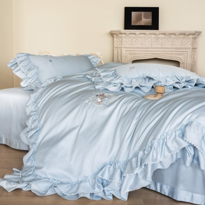 法式公主风贡缎全棉长绒棉四件套花边奶油风纯棉被套床单床上用品