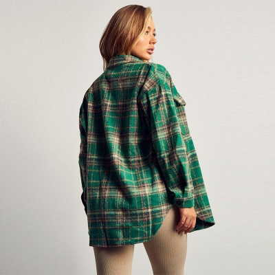 独立站外贸跨境冬季新款毛呢欧美女装衬衫POLO圆领单排扣口袋衬衣