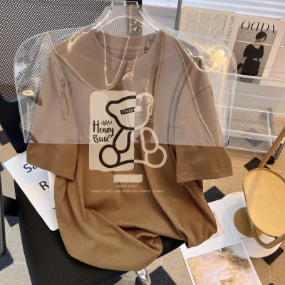 纯棉短袖t恤女2024夏季新款韩版宽松大码女装休闲百搭印花T恤跨境