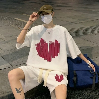 短袖t恤男士夏季套装潮牌ins宽松运动短裤一套搭配运动篮球两件套