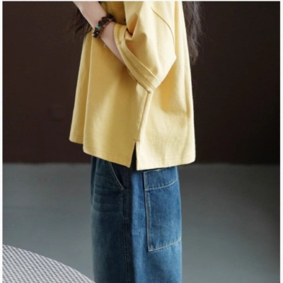 阳光口袋|手缝细节宽松休闲圆领T恤25夏季新款短袖上衣女装