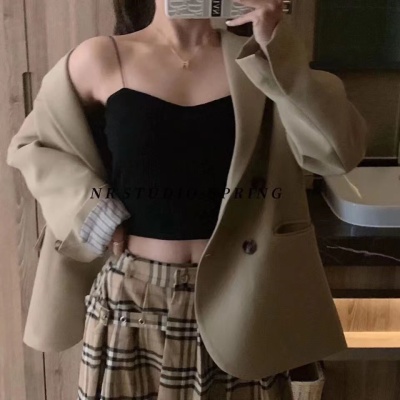 无痕打底衫少女螺纹棉裹胸外穿辣妹美背带胸垫舒适吊带小背心