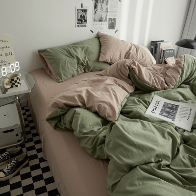 北欧简约水洗棉纯色四件套双拼被套宿舍三件套床笠款被罩双人床单