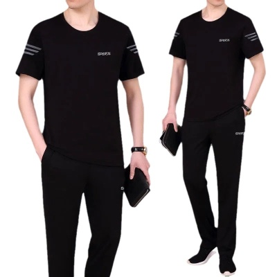 运动套装男夏季2024新款短袖短裤纯棉两件套大码男士夏装休闲衣服