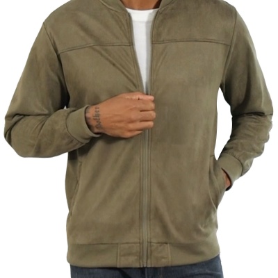 2025跨境亚马逊春秋季麂皮绒纯色男装拉链夹克休闲复古长袖夹克衫