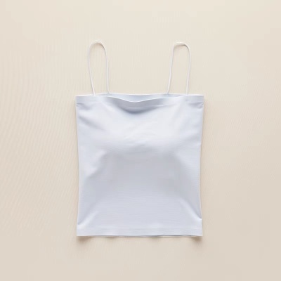雾面凉感高弹平口一字JI细肩带吊带 凉感一体杯短款无痕美背打底